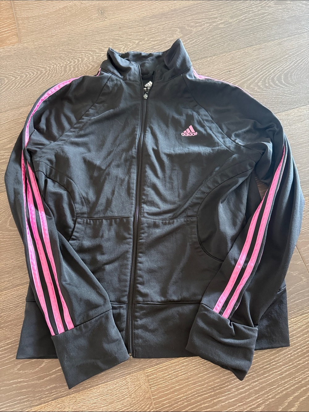 adidas Black Jacket with Pink Stripe Detail